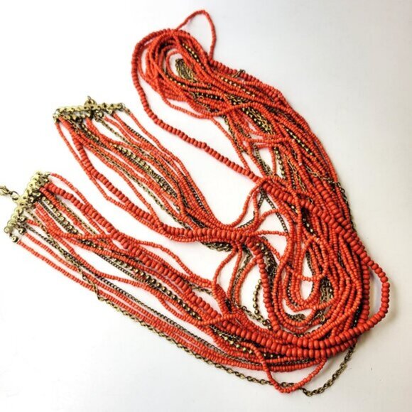 Multistrand Orange Long Necklace - Picture 4 of 12